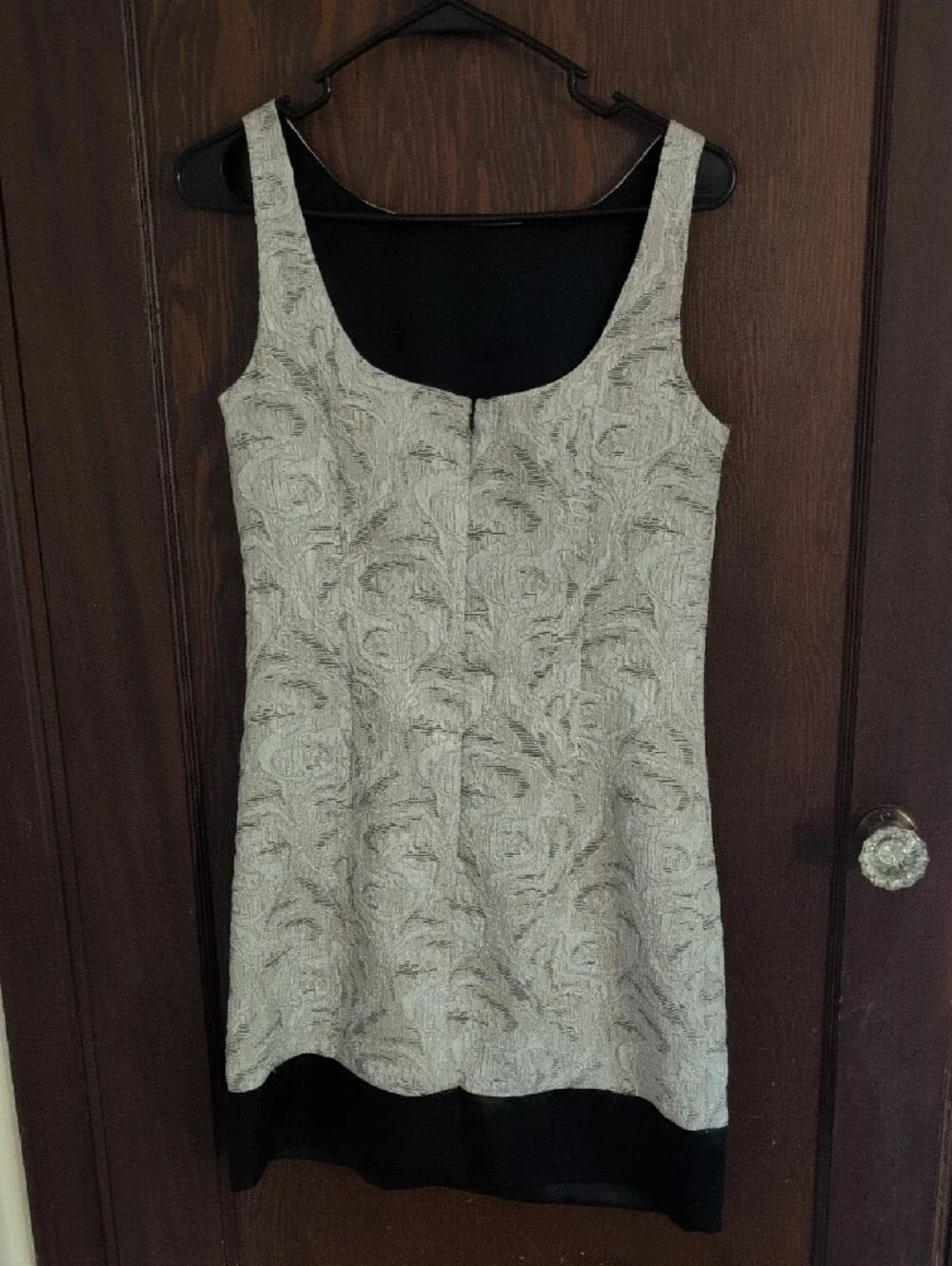 Max & Cleo Cream and Gray Textured Shift Dress with Black Hem